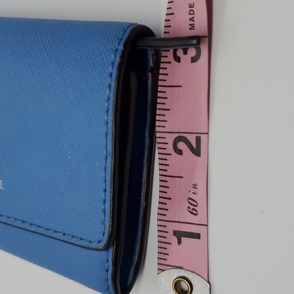 HENRI BENDEL Sky Blue Centennial Stripe Leather Keychain Wallet Coin Purse - Picture 10 of 10